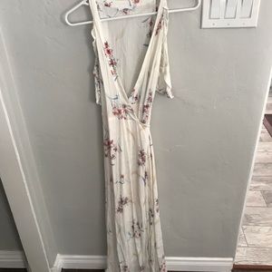 Cream and floral wrap dress with cold shoulder